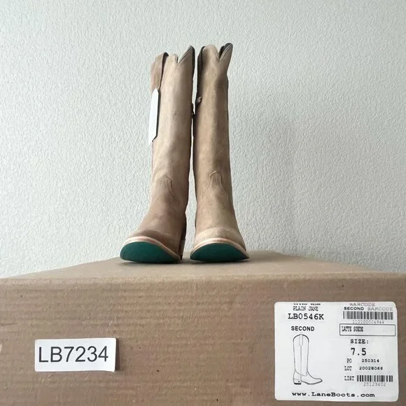 Lane PLAIN JANE Cowboy Boots Womens 7.5 Latte Suede Cowgirl Western Mid Calf - Picture 10 of 11